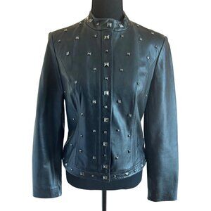 Vintage Yvonne Marie Women Lamb's Leather Studded Moto Biker Black Jacket City